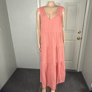 Quince Women's Dress Large Tiered Maxi Cotton Career Summer V neck X3-10